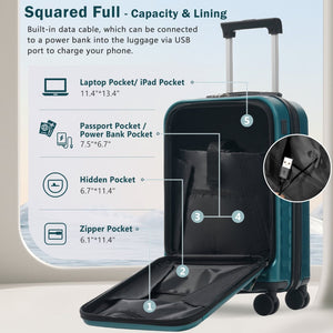 English Elm Front Access Hardside 3 Piece Travel Set with Usb Port Spinner Wheels and Tsa Lock Dark Green N732P326130F