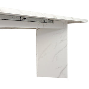 English Elm Extendable Faux Marble Dining Table with V-Legs — Sleek Expandable Conference & Kitchen Centerpiece for 6–10 White W1347S00015