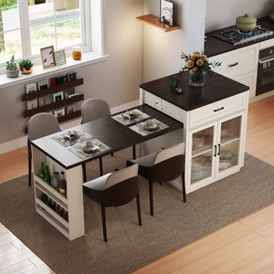 English Elm 83.1'' Extendable Kitchen Island Prep Station with Walnut Woodgrain and Built-in Power Hub W2557S00002