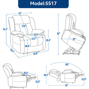 English Elm Up to 350 Lb Chenille Power Lift Recliner with Massage Heat and Charging Ports W1803S00046
