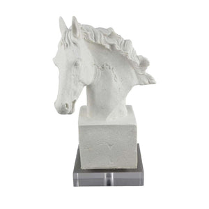 English Elm Horse Head Sculpture White Resin Bust with Gray Acrylic Base Gallery Tabletop Art B056P417007