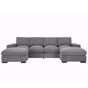 English Elm 122"l Corduroy Sectional with Dual Ottomans Modular U-shape Sofa for Modern Living Gray W1669S00044