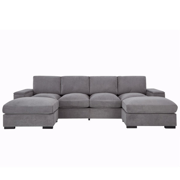 English Elm 122"l Corduroy Sectional with Dual Ottomans Modular U-shape Sofa for Modern Living Gray W1669S00044