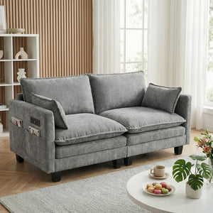 English Elm Modern Chenille Three Seat Sofa with Ottoman Usb Charging Ports and Storage Pockets Dark Grey W2519S00003