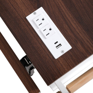 English Elm K&K 46.5'' Farmhouse Kitchen Island Cart with Beaded Drapes, Drop Leaf, Power Hub, Ample Storage White N707P254872W