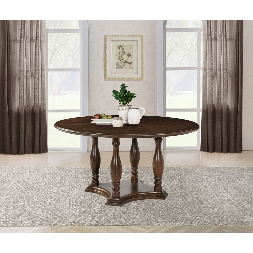 English Elm Claire Round Oak Veneer Pedestal Dining Table Seats Six with Turned Legs B062P447770