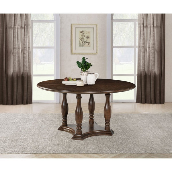 English Elm Claire Round Oak Veneer Pedestal Dining Table Seats Six with Turned Legs B062P447770
