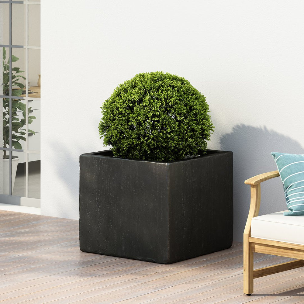 English Elm Christopher Knight Home® - ELLA Modern Cast Stone Planter Box — Square Magnesium Oxide Design, Durable Outdoor Accent for Patio Gardens Black 70628.00BLK