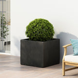 Christopher Knight Home® - Noble House - Ella Outdoor Modern Large Cast Stone Square Planter, Black