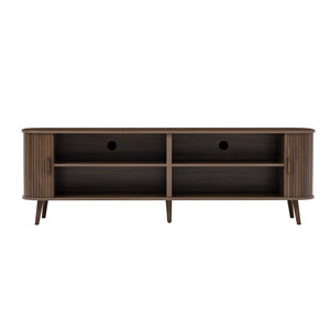 English Elm 70-inch Media Console with Sliding Groove Doors Solid Pine Legs and Cable Management N710P427897P