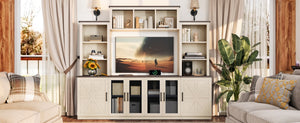 English Elm Wall Unit Entertainment Center with Built in Charging Mdf Media Console Open Shelving Beige W1580S00436