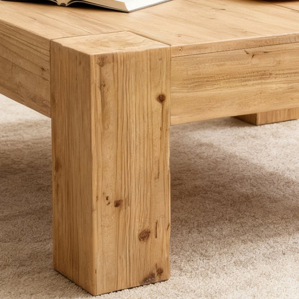 English Elm Coffee Table Solid Wood Square Low Profile Wabi-sabi Living Room Natural Grain W3306P404635