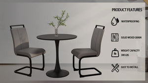 English Elm 31.5" Black Round Tulip Dining Table Set With 2 Gray Pu Chairs, Modern For Small Spaces & Easy Care W2189S00639