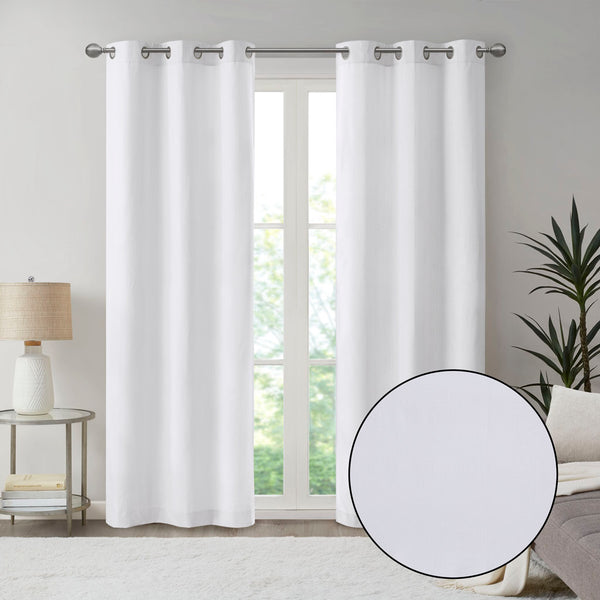 JLA Home Madison Park - Basketweave Room-Darkening Curtain Panel Pair with Thermal Foam Backing, Grommets, OEKO-TEX Safe White MP40-7924