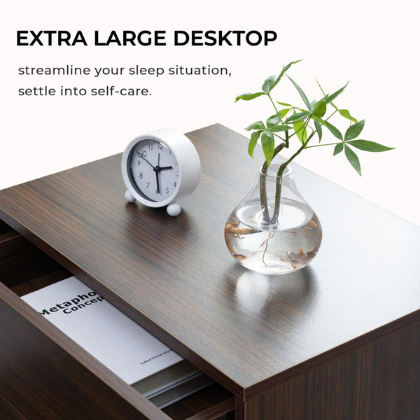 English Elm Led Nightstand with Rgb Acrylic Glow Panel Three Drawers Walnut Bedroom Table W2178P412301