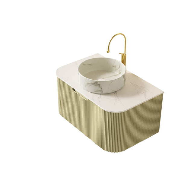 English Elm Muri Floating Bathroom Vanity Plywood Cabinet Sintered Stone Top Oak Drawer W2615S00563