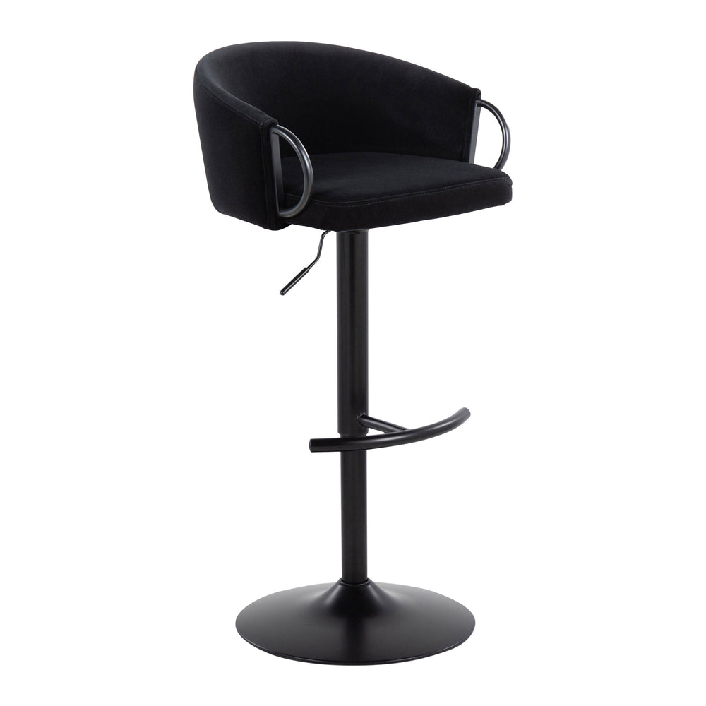 English Elm Claire Contemporary Adjustable Barstool with Swivel, Velvet Upholstery, Metal Base & Rounded T Footrest - Set of 2 Black B202S00772