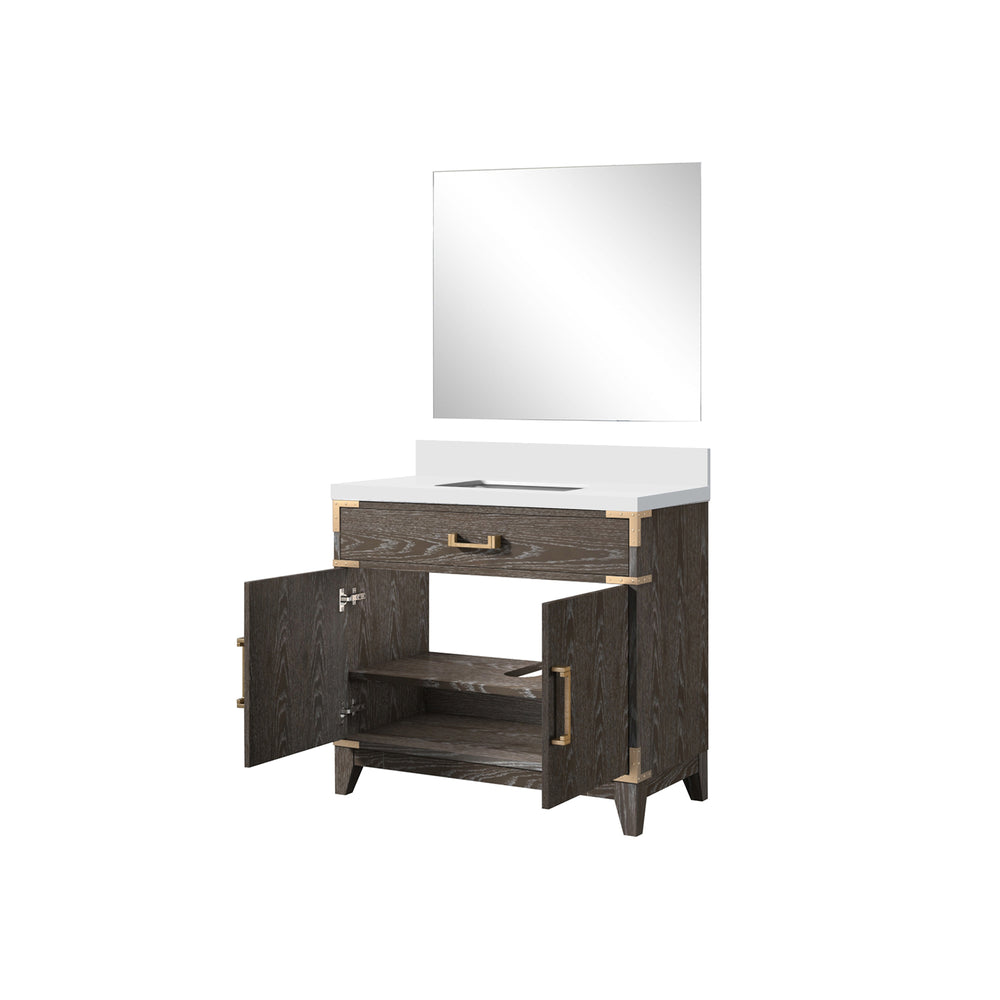 English Elm Brown Oak Single Bath Vanity With Cultured Marble Countertop & 34 In. Mirror - Stylish Storage Solution! B2731S01461