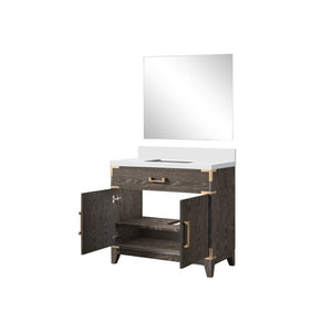English Elm Brown Oak Single Bath Vanity With Cultured Marble Countertop & 34 In. Mirror - Stylish Storage Solution! B2731S01461