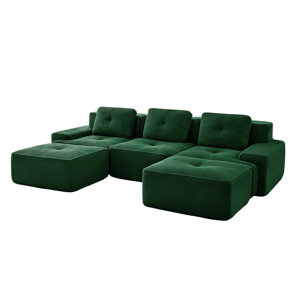 English Elm 117" U-Shaped Modular Sectional Sofa - Stylish Corduroy Couch With Movable Ottoman & Tufted Design W714S01487