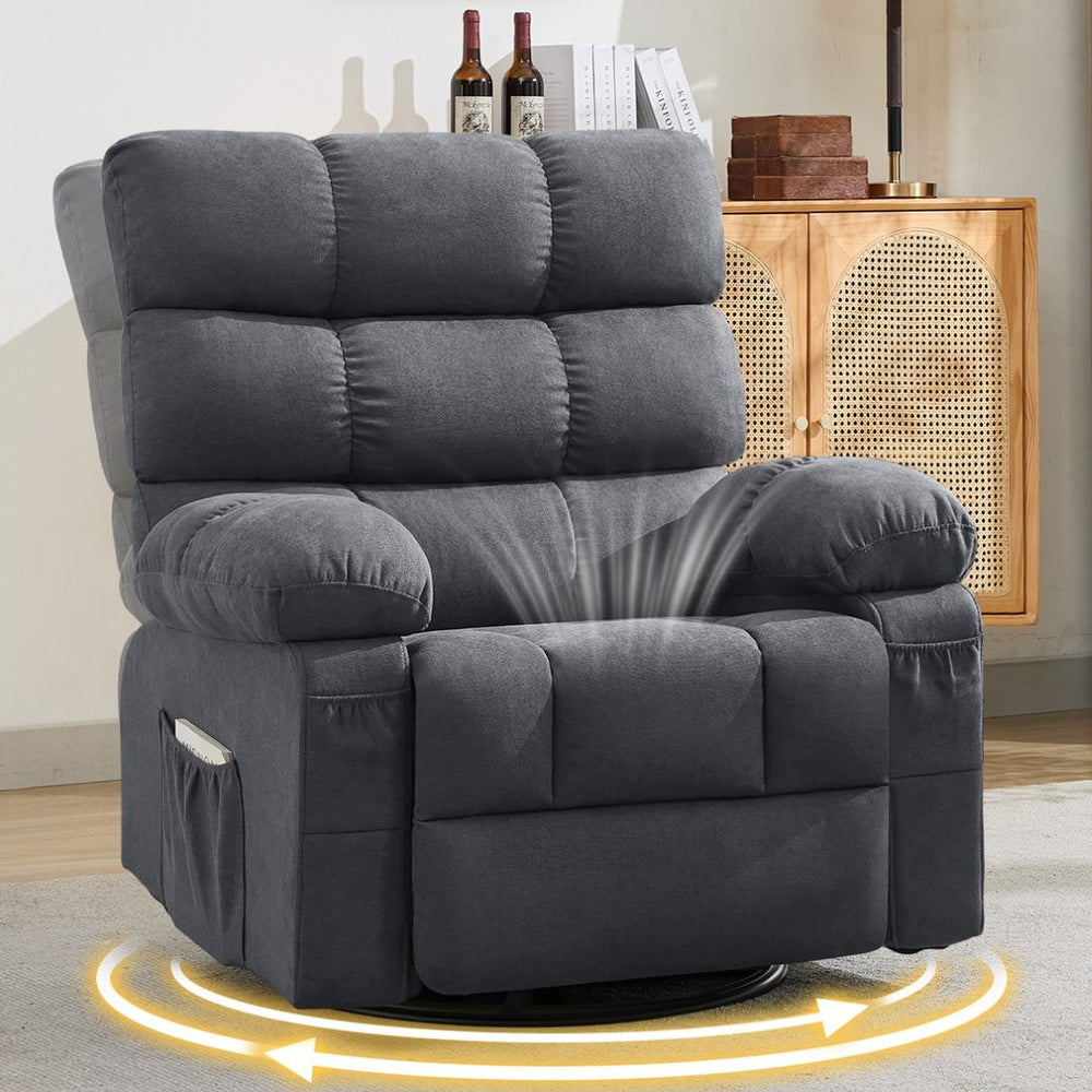 English Elm Swivel Rocker Recliner Ergonomic Glider Chair with Storage Pockets for Small Spaces W1521P479289