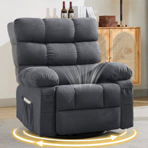 English Elm Swivel Rocker Recliner Ergonomic Glider Chair with Storage Pockets for Small Spaces W1521P479289