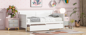 English Elm Twin Pine Wood Daybed with Two Hidden Storage Drawers, Space-Saving Twin Sofa Bed with Clean Silhouette White W504P149045