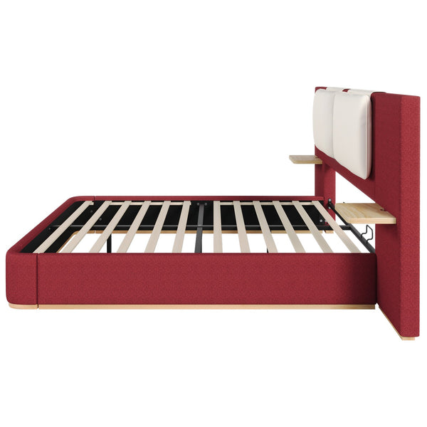 English Elm Christopher Knight Home® - Queen Plush Leather Upholstered Bed Frame with Wingback Headboard, Wavy Footboard, Quiet Support Red 50.63 L x 18.88 W x 8.25 H N761S0000023R