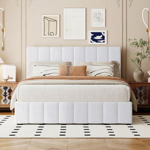 English Elm Queen Linen Upholstered Platform Bed with Hydraulic Lift Storage and Padded Headboard N708P201552K