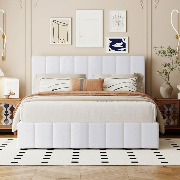 English Elm Queen Linen Upholstered Platform Bed with Hydraulic Lift Storage and Padded Headboard N708P201552K