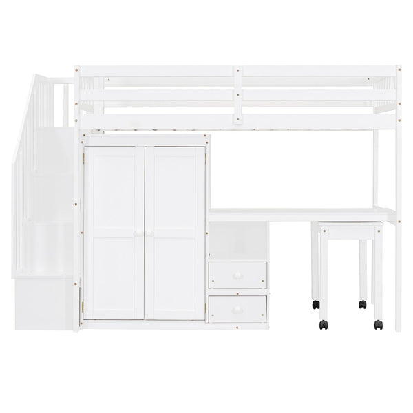 English Elm Queen Murphy Bed with Integrated Desk Cabinet Shelves Space Saving Studio Solution White N708S00013K