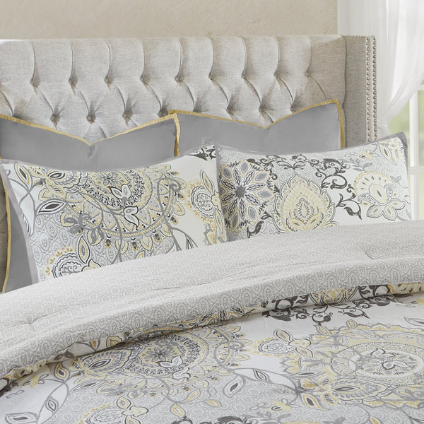 English Elm 8 Piece Reversible Cotton Comforter Set - Floral & Medallion Print, Cal King, Oeko-Tex Certified B03597285