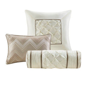 English Elm 7-piece Queen Tufted Pleated Comforter Set with Shams Bed Skirt Decorative Pillows Taupe B035P463172