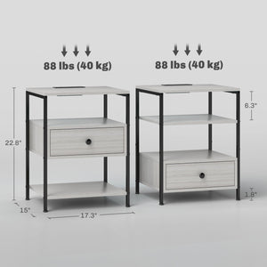 English Elm Homcom 3-Tier End Tables With Usb Charging, Rgb Led Lights & Storage Drawers For Modern Living Spaces W2225P229087