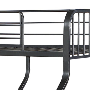 English Elm Gunmetal Twin XL/Queen Bunk Bed Solid Pine 13-Slat Support, Built-In Right Ladder, Space-Saving Rustic Finish B062S00468