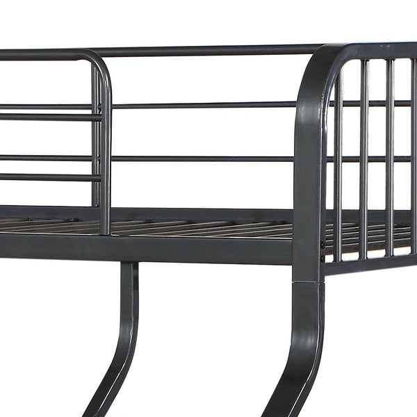 English Elm Gunmetal Twin XL/Queen Bunk Bed Solid Pine 13-Slat Support, Built-In Right Ladder, Space-Saving Rustic Finish B062S00468