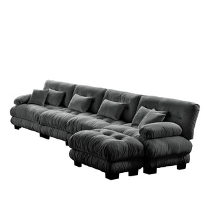 English Elm Free Modular Sectional Sofa - L Shaped Comfy Cloud Couch With Convertible Ottoman In Gray W714S01040