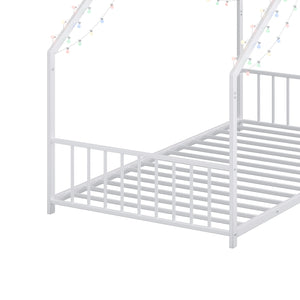 English Elm Twin iron roof bed frame with LED light strips for kids, sturdy 350lb capacity, easy 30-min assembly White W1820P308330