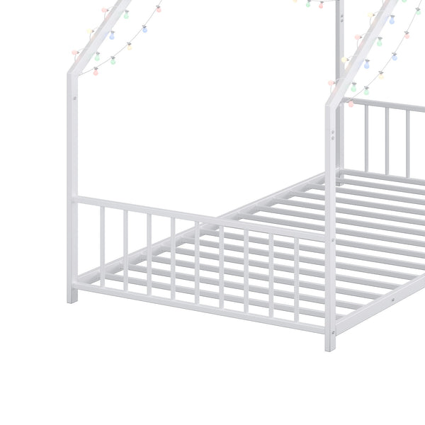 English Elm Twin iron roof bed frame with LED light strips for kids, sturdy 350lb capacity, easy 30-min assembly White W1820P308330