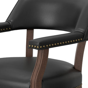 English Elm Gorman Walnut Game Table Set Faux Leather Chairs Nailhead Trim Mid-century Den B050S00039