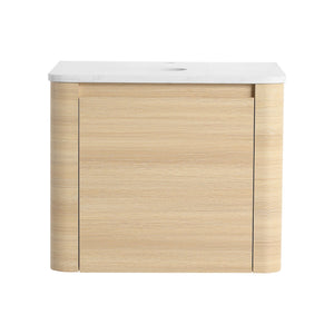 English Elm 24'' Wall-Mounted Bathroom Vanity with Soft-Close Door, Rounded Edges, Plywood Build, Space-Saving Design Ameican White Oak W999P348969