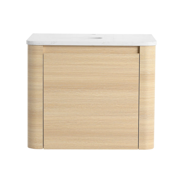 English Elm 24'' Wall-Mounted Bathroom Vanity with Soft-Close Door, Rounded Edges, Plywood Build, Space-Saving Design Ameican White Oak W999P348969
