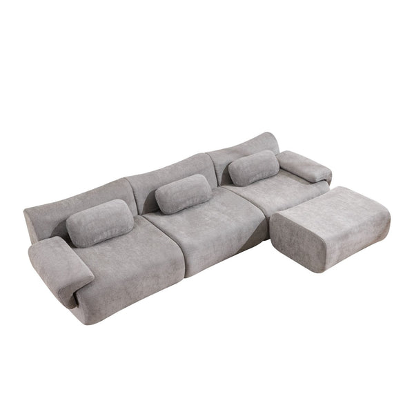 English Elm Modular Chenille Deep Seat Sectional Sofa with Bamboo Frame for Living Room Lounge Grey W1829S00072