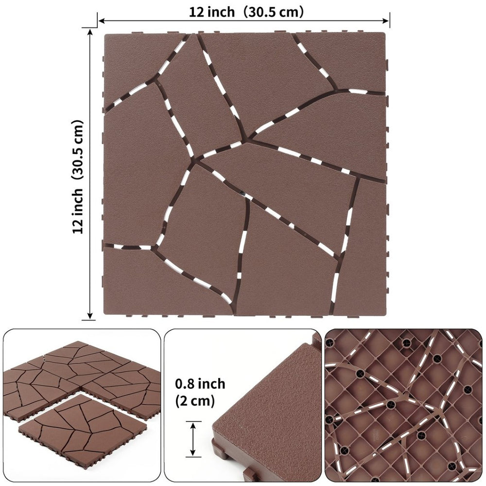 English Elm Stone Textured Interlocking Patio Deck Tiles Polypropylene Outdoor Floor Set of 44 W3022P251850