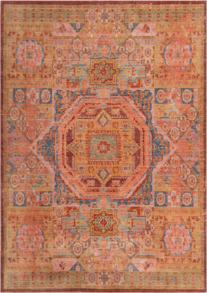 Unique Loom Austin Alto Machine Made Border Rug Peach, Blue/Brown/Gold/Green/Light Blue/Orange/Puce/Red 7' 1" x 10' 0"