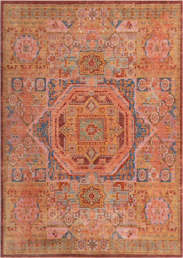 Unique Loom Austin Alto Machine Made Border Rug Peach, Blue/Brown/Gold/Green/Light Blue/Orange/Puce/Red 7' 1" x 10' 0"