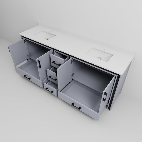 English Elm Dark Grey Double Bath Vanity 84" W X 22" D | Elegant White Quartz Top & Ample Storage Solutions B2731P260664