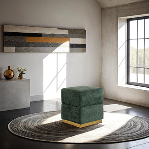English Elm Contemporary Plush Pleated Round Ottoman Stool with Gold Trim Base, Velvet-Like Accent Seat for Living Room Green 16 L x 16 W x 20 H B2741P388385