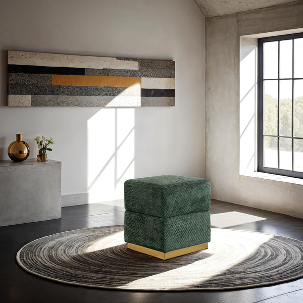 English Elm Contemporary Plush Pleated Round Ottoman Stool with Gold Trim Base, Velvet-Like Accent Seat for Living Room Green 16 L x 16 W x 20 H B2741P388385