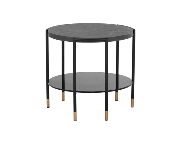 Sunpan Zuma Side Table - Handcrafted Concrete End Table with Slate Effect Top & Black Glass Shelf, Gold Accents